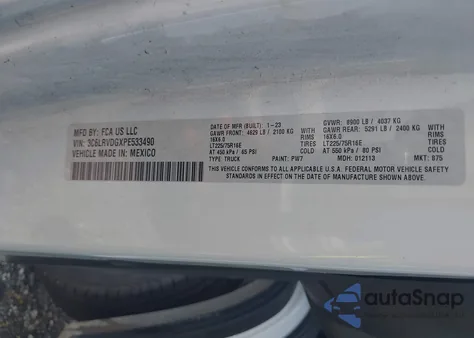 2023 Ram Promaster 2500 High Roof 159 Wb z USA, uszkodzony, nr VIN 3C6LRVDGXPE533490